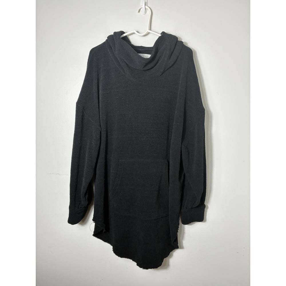 Free People Beach Tunic Knit Pullover Hoodie Sz Large Black Lounge